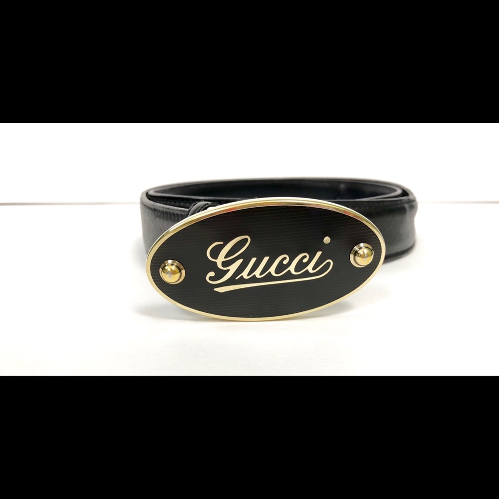 Gucci Black Belt with Black & Gold Logo Buckle